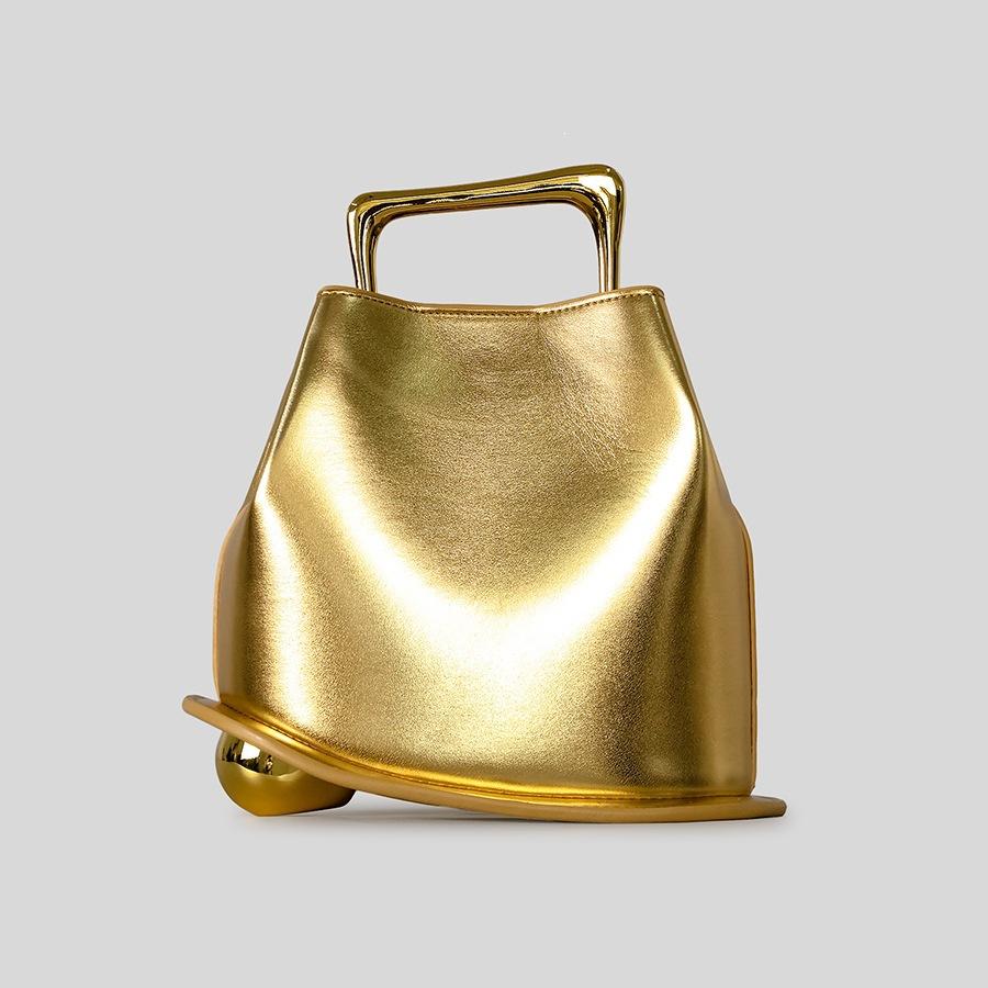 Leichter Luxus Mode Metall Tragbar Unregelmäßige Eimer Tasche Texturierte Bankett Tasche Damen Handtasche