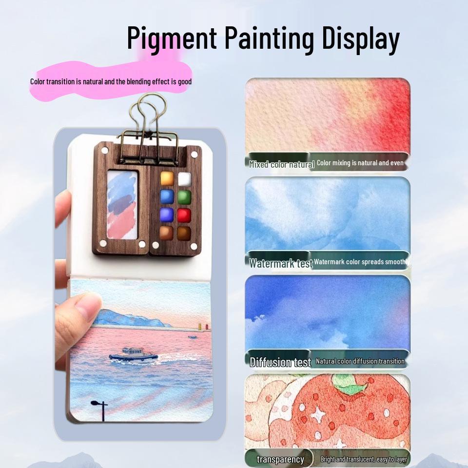 Portable Mini Watercolor Paint Box with Wooden Palette - Travel Sketchbook & Painting Toy