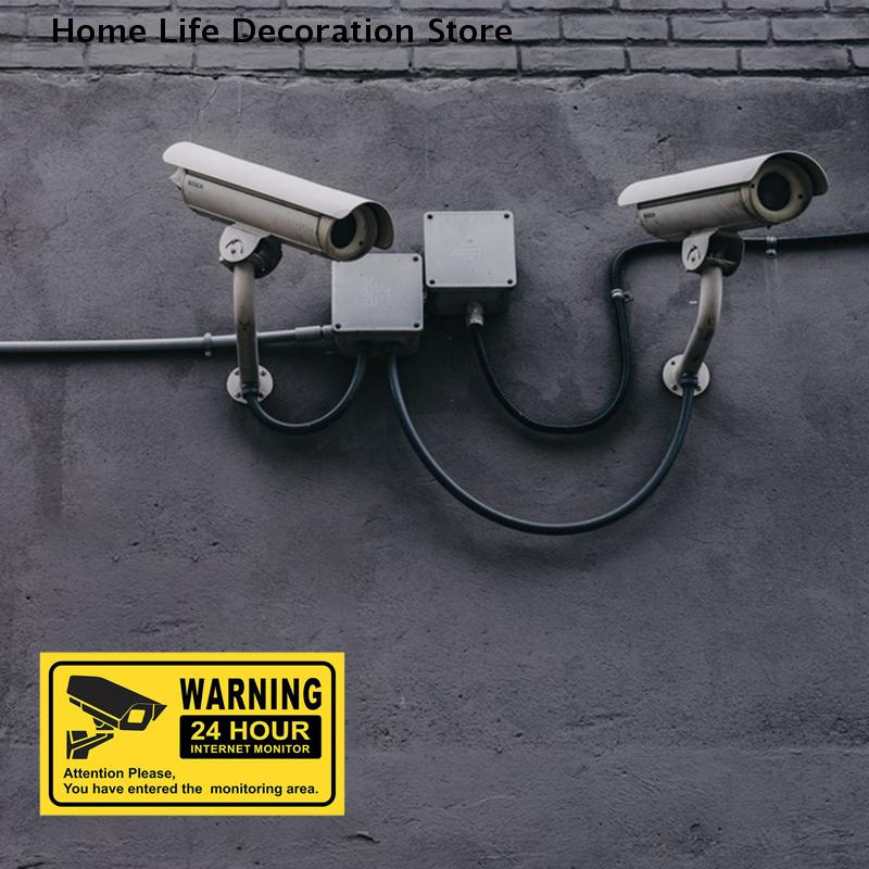 10PCS Warning Stickers 24 HOUR VIDEO Surveillance Security Camera Alarm Sticker CCTV Video Warning Tape Home Store School Etc.