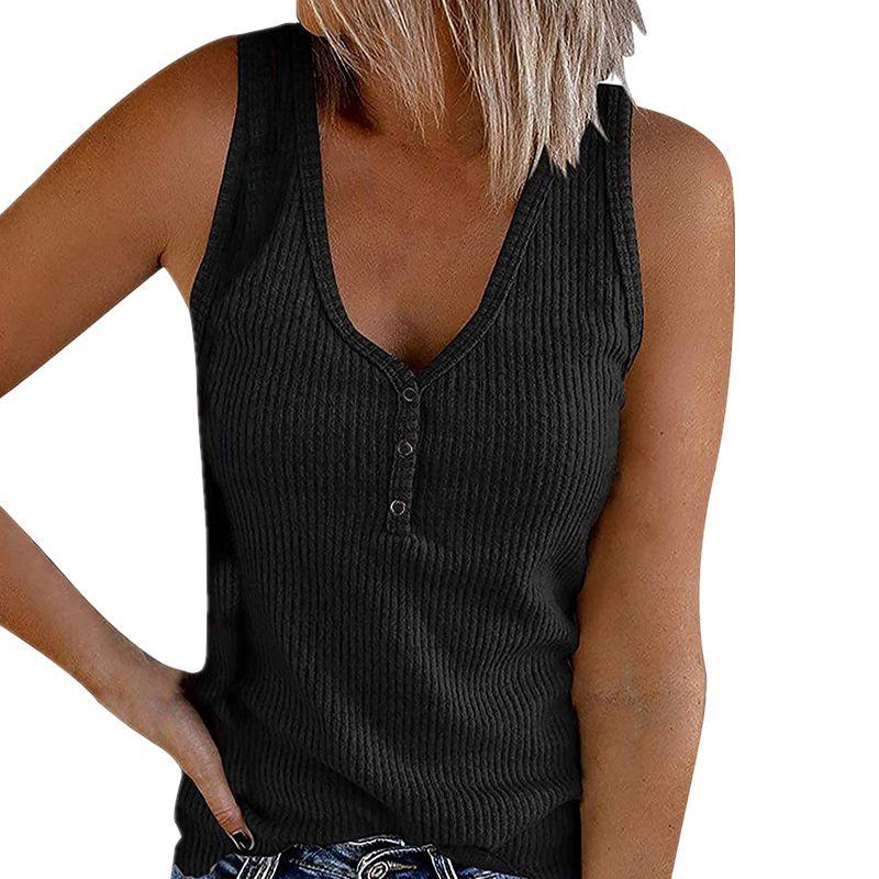 Stylish Women's Sleeveless Vest With V Neck And Ribbed Design For Summer Comfort
