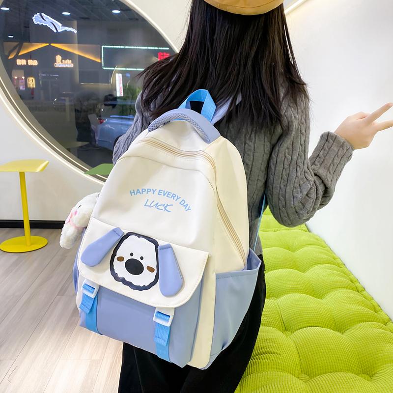 Four-Piece Backpack Set Student Schoolbag Cartoon Women's Color Block Backpack for Girls Letter Backpack