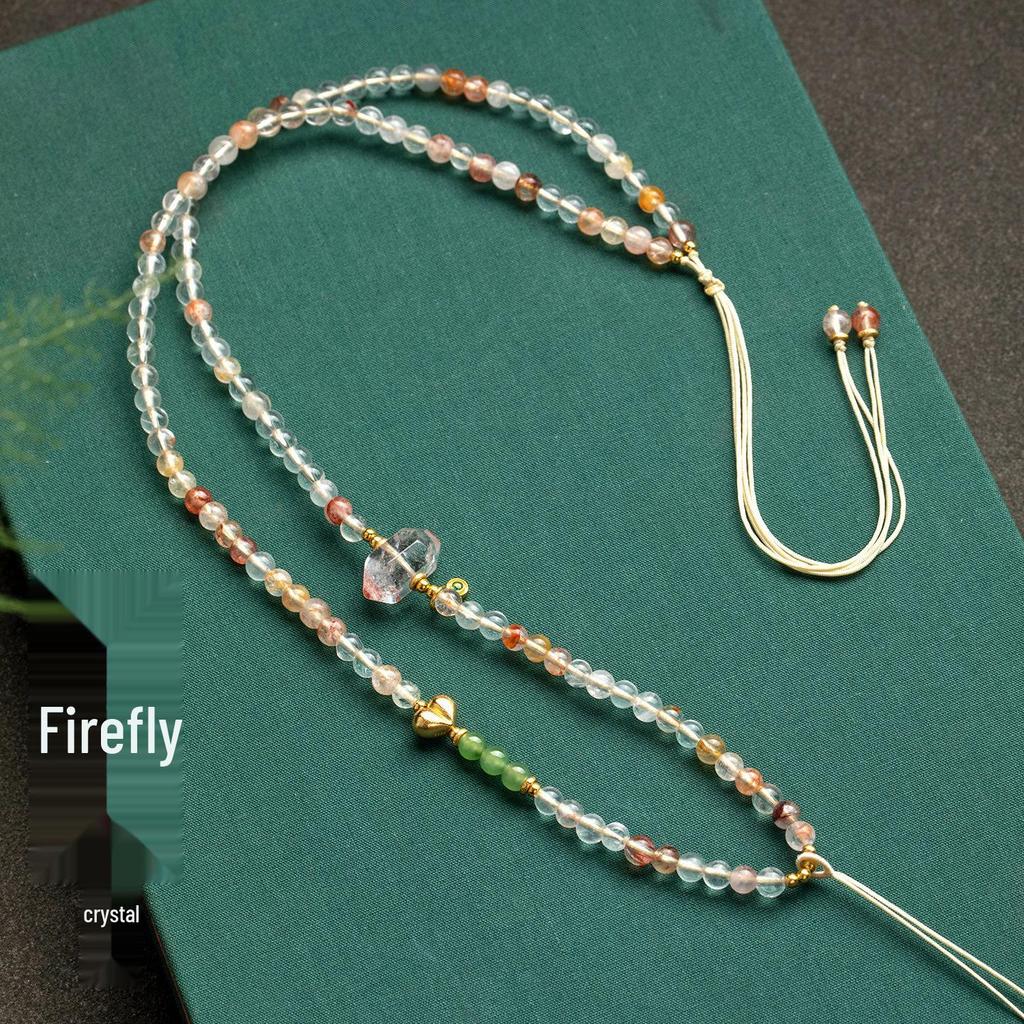 Hand-Woven White Crystal Pendant Necklace Lanyard for Sweaters