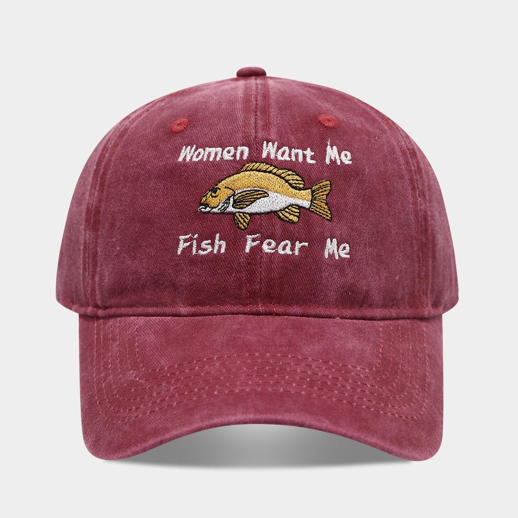 Women Want Me Fish Fear Me Embroidered Cotton Baseball Cap For Sun Protection