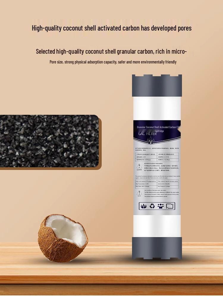10" Granular Activated Carbon Water Purifier Filter Element - 1100 Iodine Value, UDF Core.