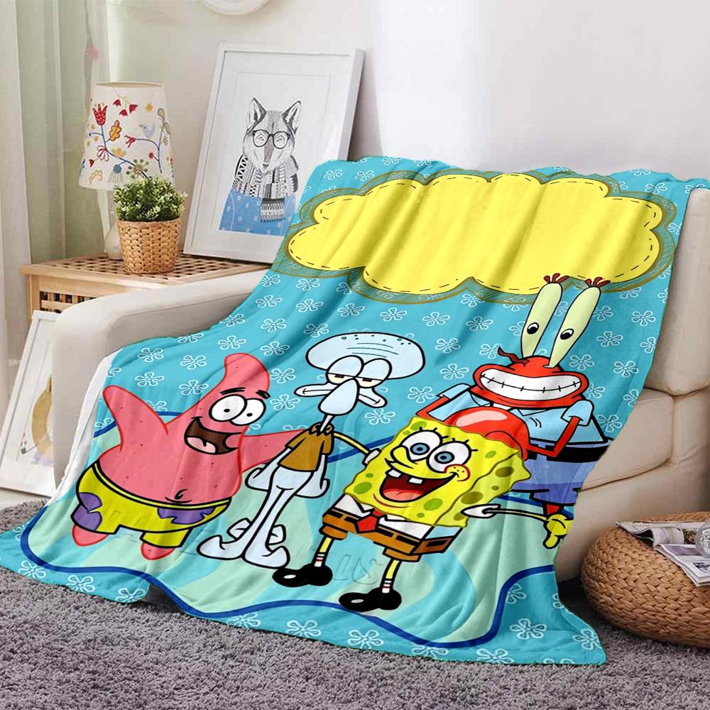Spongebob Friends Adventure Flannel Blanket Super Soft Warm Cozy Blanket For Sofa Bed Office Travel Allseason Home Decor Gift