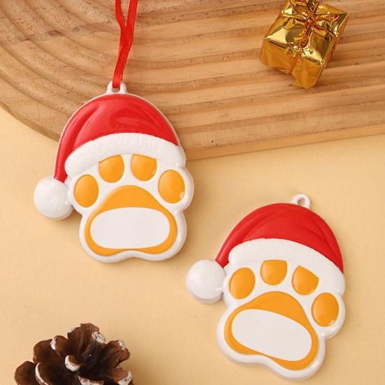 Memorial Pendant Resin Christmas Ornament, Cute Cat Paw/Bone Shaped Xmas Tree Hanging Decoration Custom Dog with Santa Hat for Tree, Car Rearview