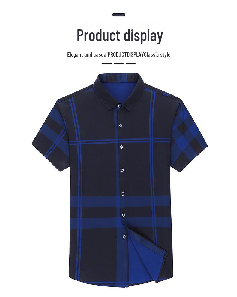 Pánská letní košile s krátkým rukávem a proužky, slim fit - Trendový ležérní styl s límečkem pro muže středního věku