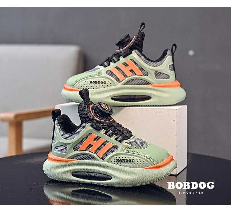 Babudou 2024 Spring Kids' Leather Sports Shoes with Rotating Button for Boys & Girls