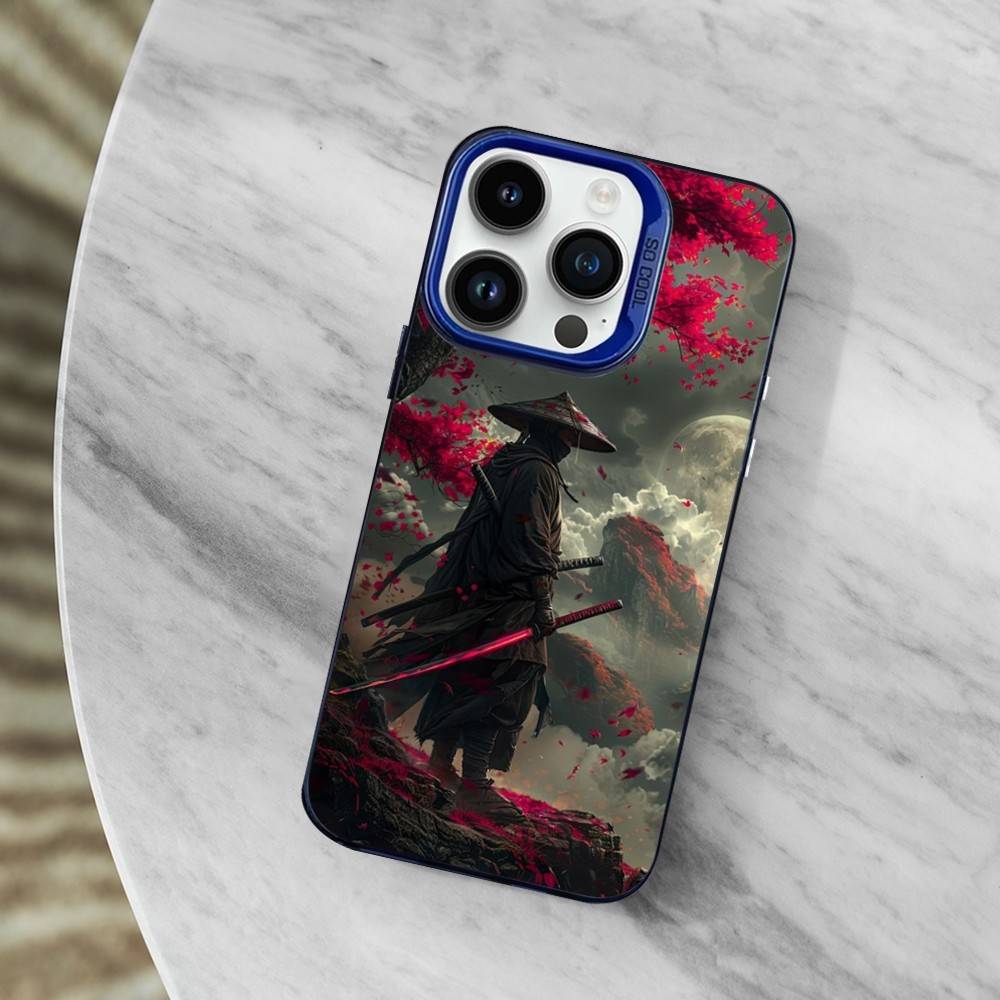 Samurai Art Bushido Phone Case For iPhone 11,12,14,13,15,16,Mini,XS,MAX,Pro,SE Blue Matte Silicone Cover