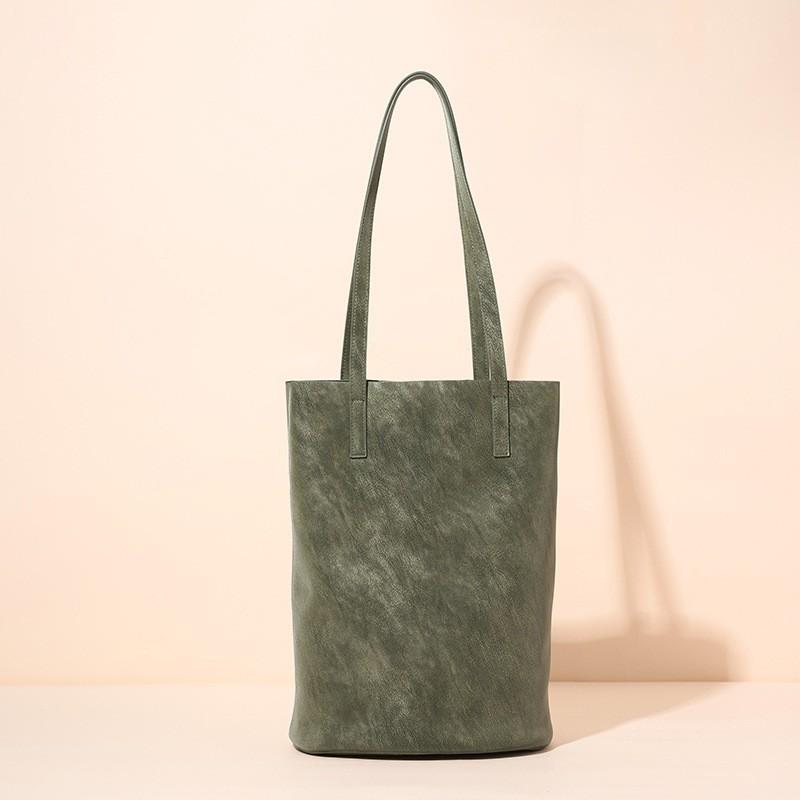 

Same Lazy Bucket Bag Women s Genuine Leather Armpit Shoulder Retro Commuting Pearl Vegetable Tanned Cowhide 23x18x33CM
