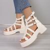 Fashion Wedges Gladiator Sandals Women Black White Cow Leather Platform Pumps Female High Top High Heel Fashion Sneakers Casual Shoes