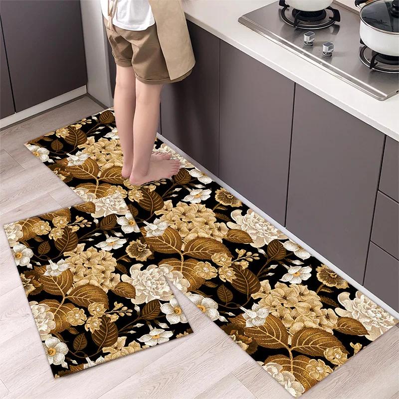 Simple Flower Kitchen Mat Bedroom Bedside Mat Entrance Door Mats Kitchen Mats for Floor Absorbant Waterproof Bathroom Carpet