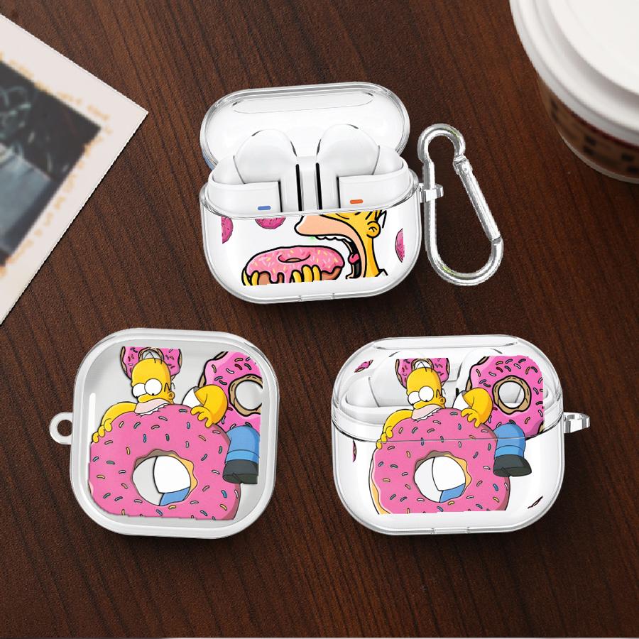 Cartoon The S-simpsons Case For Samsung Galaxy Buds 4Pro 3Pro 4 Pro 2Pro Live 2 3 FE Clear Earphone Cases Cover With Hook