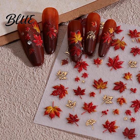 Autumn Nail Decals Maple Leaf Stickers Self-Adhesive Fall Leaves Decals Decorations Women Embossed Manicure Stickers for Home and Salon Use