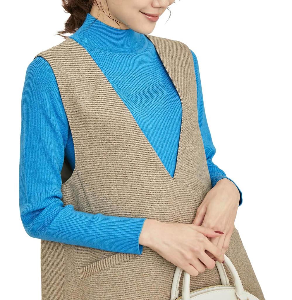 ROPE PICNIC Knit Pullover Machine Blue 38 Women's High-Neck Sweater, Anti-Slip, Washable, Anti-Pilling, (47)