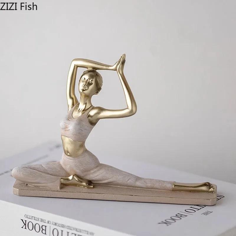 Creative Painted Yoga Girl Figures Statue Crafts Desk Decoration Yoga Sports Character Sculpture Ornaments Room Aesthetics Decor
