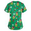 Women's Christmas Print V-Neck Short Sleeve Scrub Top with Pockets, Loose Fit Caregiver