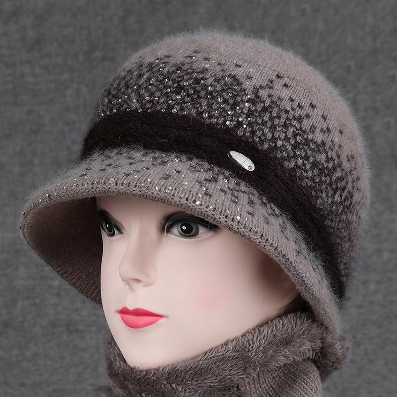 Middle Aged Elderly Women's Hats Knitted Warm Woolen Hats with Velvet for Autumn Winter Grandmother's Basin Hats Old Lady's Cotton Hats