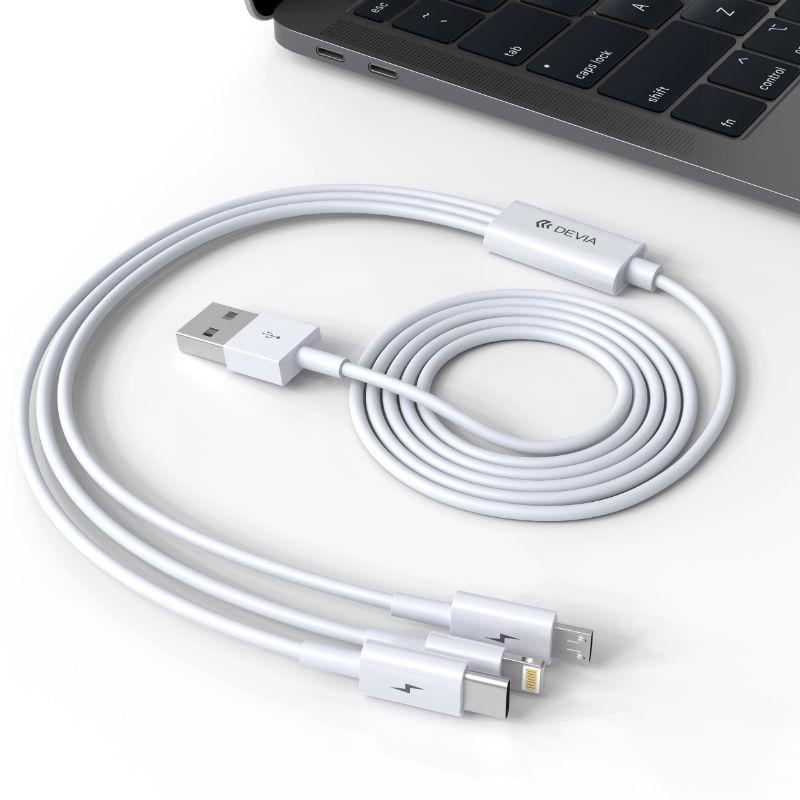 

DEVIA Smart Series EC141 1.2m 2A Charging Cable USB-A to IP+Micro+Type-C 3-in-1 Cord