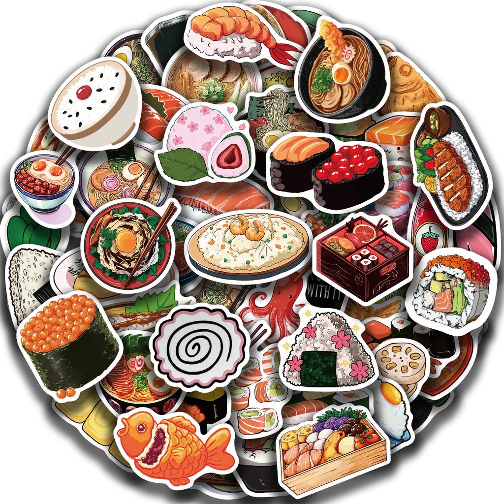 55 STK Japan Lebensmittel Aufkleber Snack Pack Dekorative Graffiti Aufkleber für Helm Fahrrad Handkonto Federmäppchen Abziehbilder