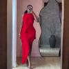 Europäische, amerikanische Sommermode Afrikanisches sexy rotes Design Faltenkleid Kleid elegantes Temperament langes Kleid