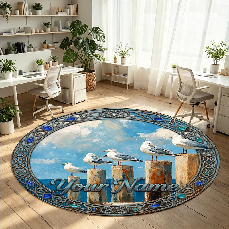Ocean Sea (14) Theme Round Crystal Velvet Rug Custom Name Text Personalized Floor Mat Home Decor Non Slip Crystal Carpet