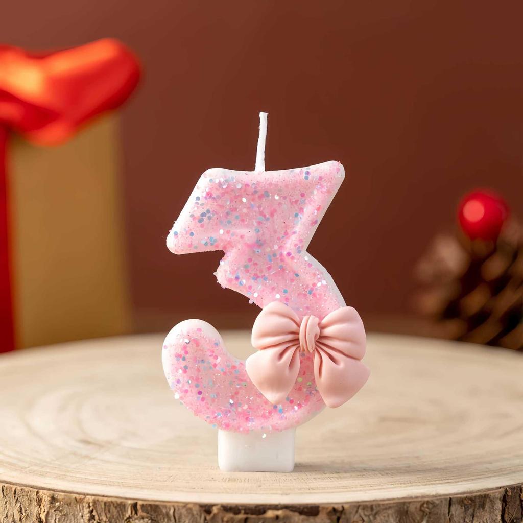 Cute Princess Pink Bow Birthday Candle Cake Decoration