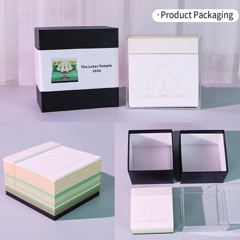 Time Piece Calendar 2026 Desk Calendar With Led Light 3D Tear-Away Calendar Paper Carving Art Memo Pad Notepad Gift Christmas