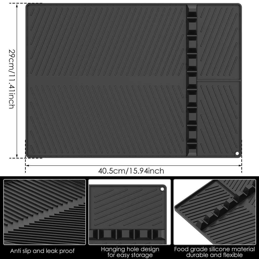 Grill Side Shelf Mat Silicone Griddle Tool Mat with 8Slot Anti-Slip Grill Holder Pad Heat-Resistant BBQ Utensil Mat Kitchen Tool