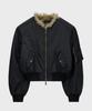 Noirer Shaggy Fur Ma-1 Crop Jacket (Black)