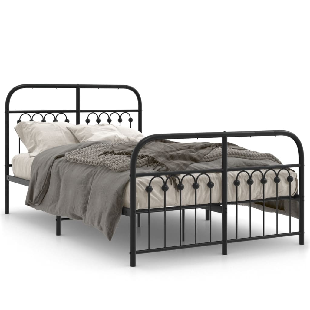 Metal Bed Frame with Headboard and Footboard Black 120 x 190 cm