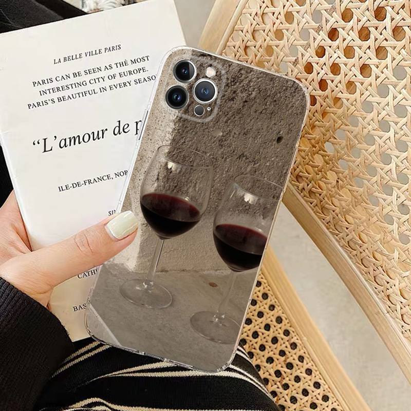 Elegant Red Wine Glass Phone Case Silicone Soft for iphone 14 13 12 11 Pro Mini XS MAX 8 7 6 Plus X XS XR Cover
