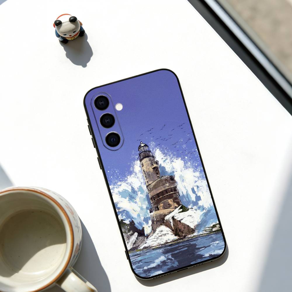 Abstract Lighthouse  Phone Case Black Silicone Soft For Samsung Galaxy A73,A72,A71,A70,A53,A52,A51