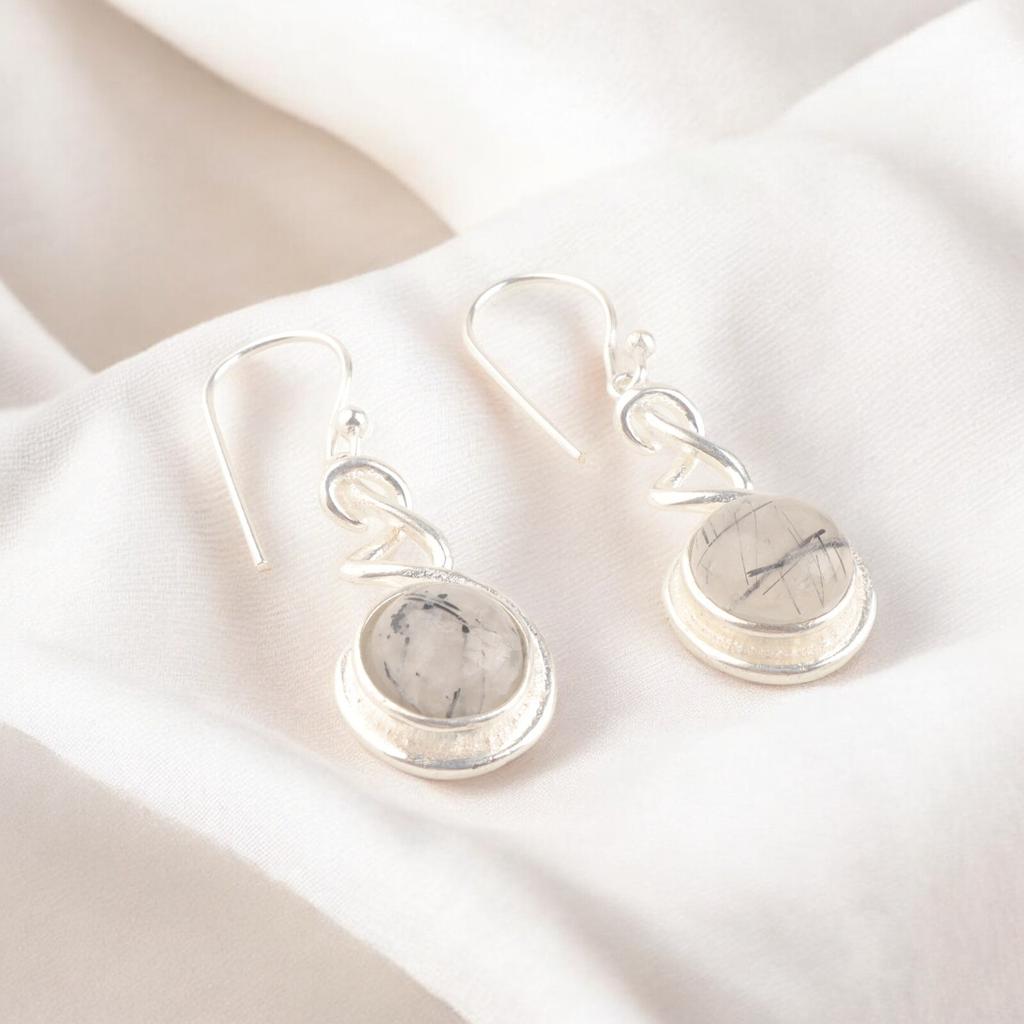 Handcrafted 925 Solid Silver Natural Black Rutile Gemstone Earrings, Gift ForHer CE-14-41