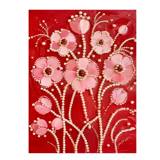 DIY Faux Pearl Painting Kit Castle Sunflower Pattern 3D Imitation Pearl Art Craft Home Wall Decoration A