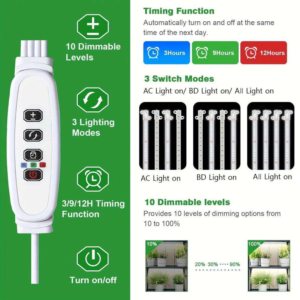 Smart USB LED Grow Light Strip with Timer and Full Spectrum Red/White Dimming for Plants and Flowers