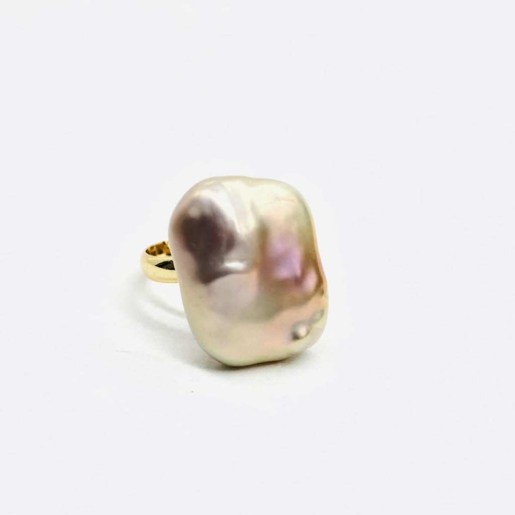 18K Gold-Plated Baroque Pearl Ring, Niche Design, Simple Style