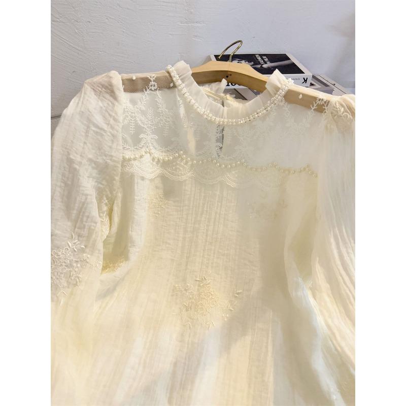 Koronkowa koszula damska styl pulower z długim rękawem jednolity kolor modny casualowy top