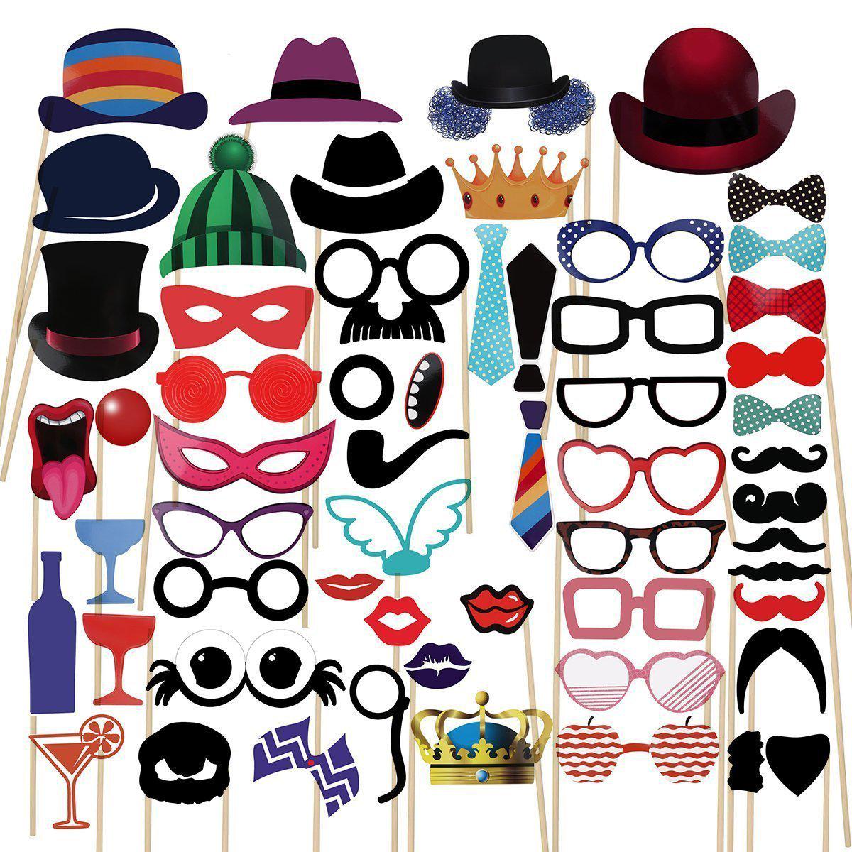 Crown 58-Piece Wedding Celebration Props Set - Hats, Party Mustaches, and Decoration