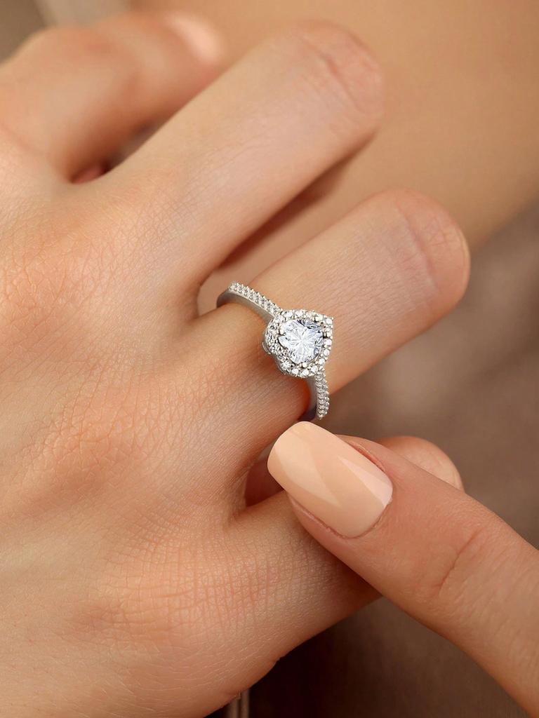Gorgeous Zircon Shiny Love Heart Ring for Women Engagement Wedding Real 925 Silver Luxury High Quality Fine Jewelry