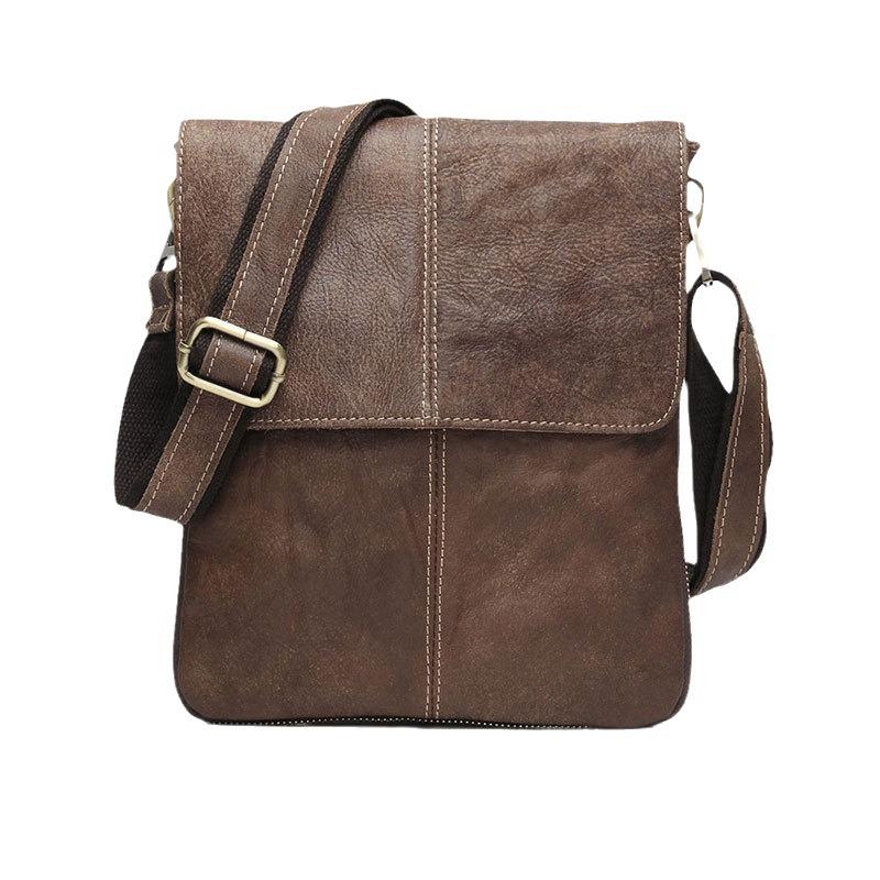 Men's Vintage Genuine Leather Vertical Crossbody Bag - Large Capacity, Vegetable Tanned Shoulder Bag