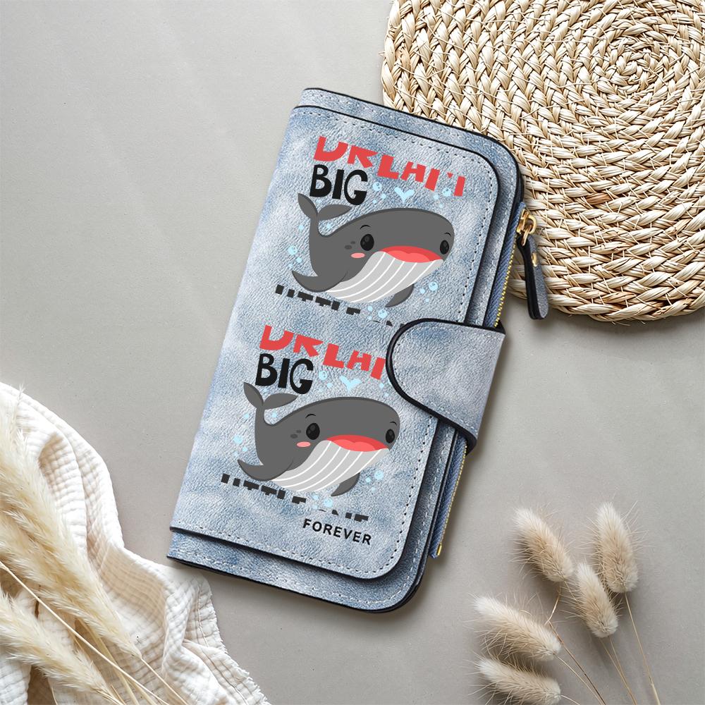 Cute Whale Pattern Long Wallet Ladies Multi Card Holder Zipper Purse
