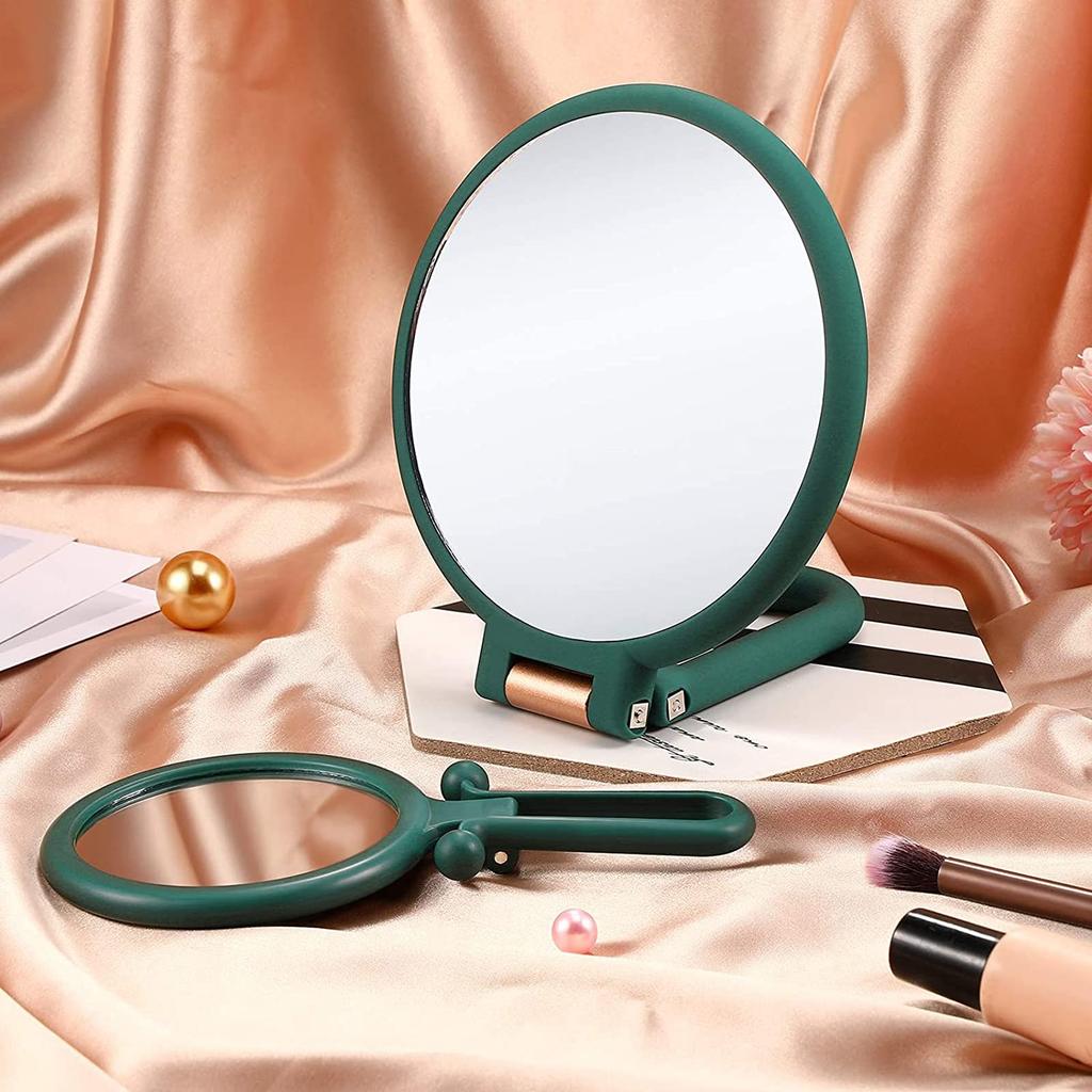 Hand Magnifying Tabletop 10x and Mirror with Stand Hand Foldable Makeup Easy to Green Mirror, Mirror, Mirror, 1x, Double-Sided Handle, & Mirror,