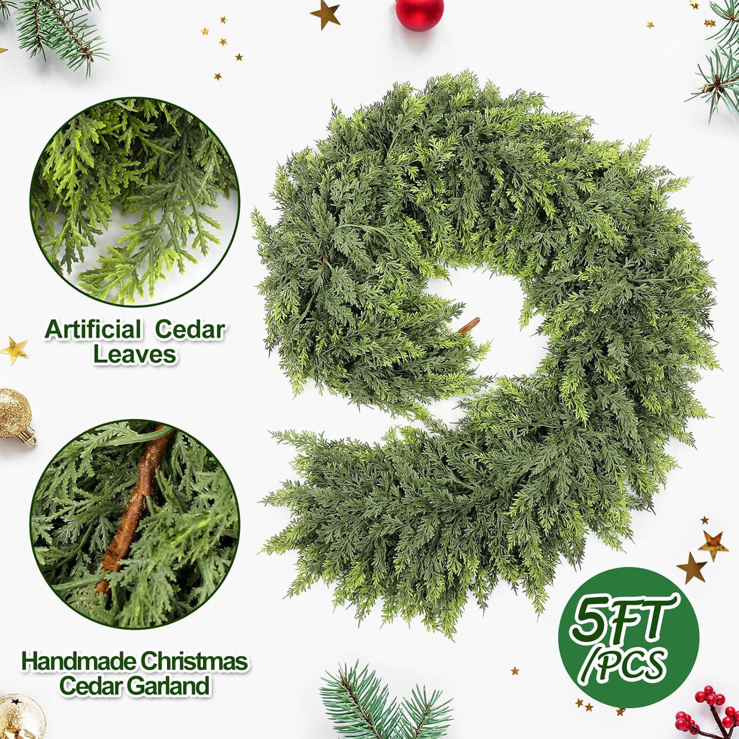 

6Ft Christmas Cedar Garland Artificial Green Cedar Garland Faux Cedar Pine Garland For Home Fireplace Indoor Outdoor Party Decor (As shown-23699)-1pc