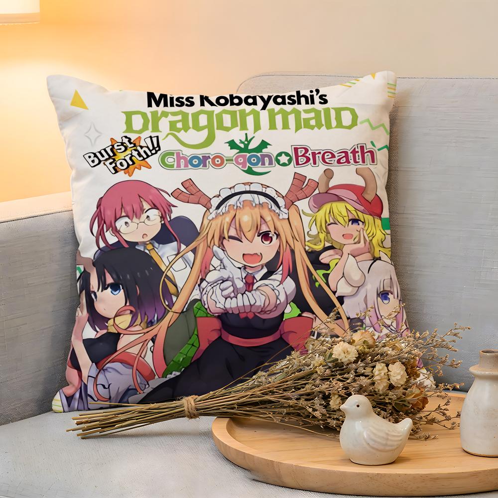 Cushion Cover Linen SkinFriendly Soft Decorative Case For Sofa Home Decor Miss Kobayashis Dragon Maid Pillow Cover