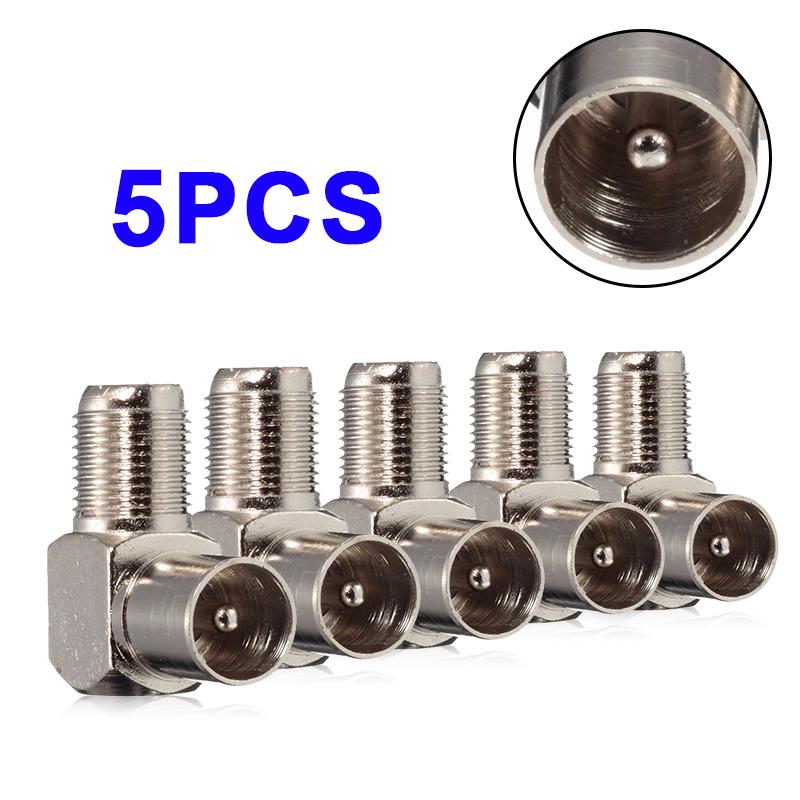 5Pcs/set 90 Degree Right Angled Cable Connector TV Aerial RF Coaxial F Female to TV Male Plug to Female Socket Aluminium Alloy
