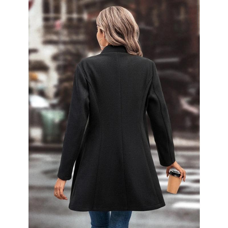 YYFS Women's Fashion Casual Solid Color Print Autumn Winter Long Sleeve POLO Neck Jackets & Coats