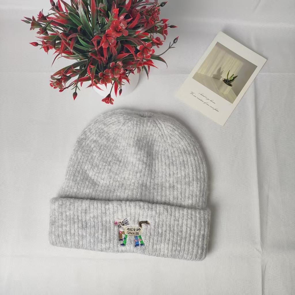 Cute Pony Wool Hat Female Hip-hop Simple Warm Double-layer Knitted Hat Ear Protection Cold-proof Pullover Hat Male