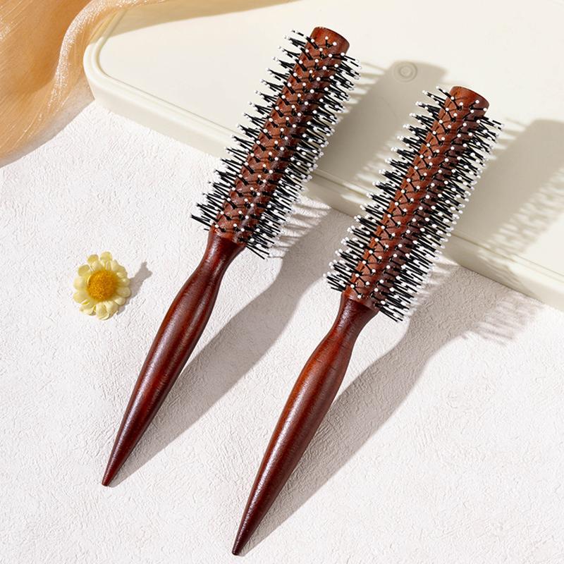 Anti-Static Wooden Handle Salon Styling Drying Tool Round Hairdressing Curling Massage Roller Comb For Real Hair Wigs Barber