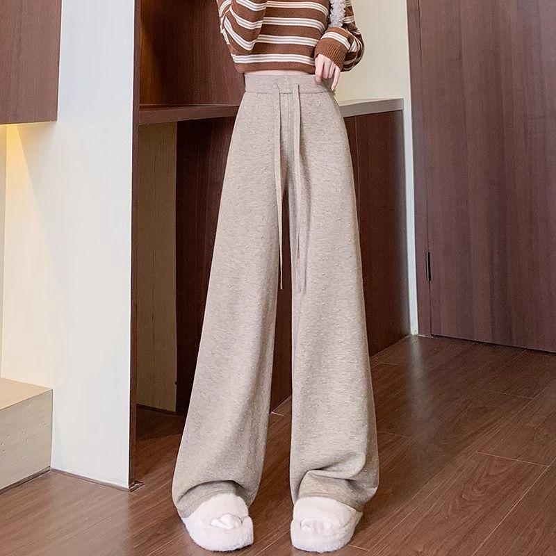 Knitted Wide Leg Pants for Women In Autumn and Winter Lazy Style High Waist Loose Straight Leg Soft Rice Floor Length Pants